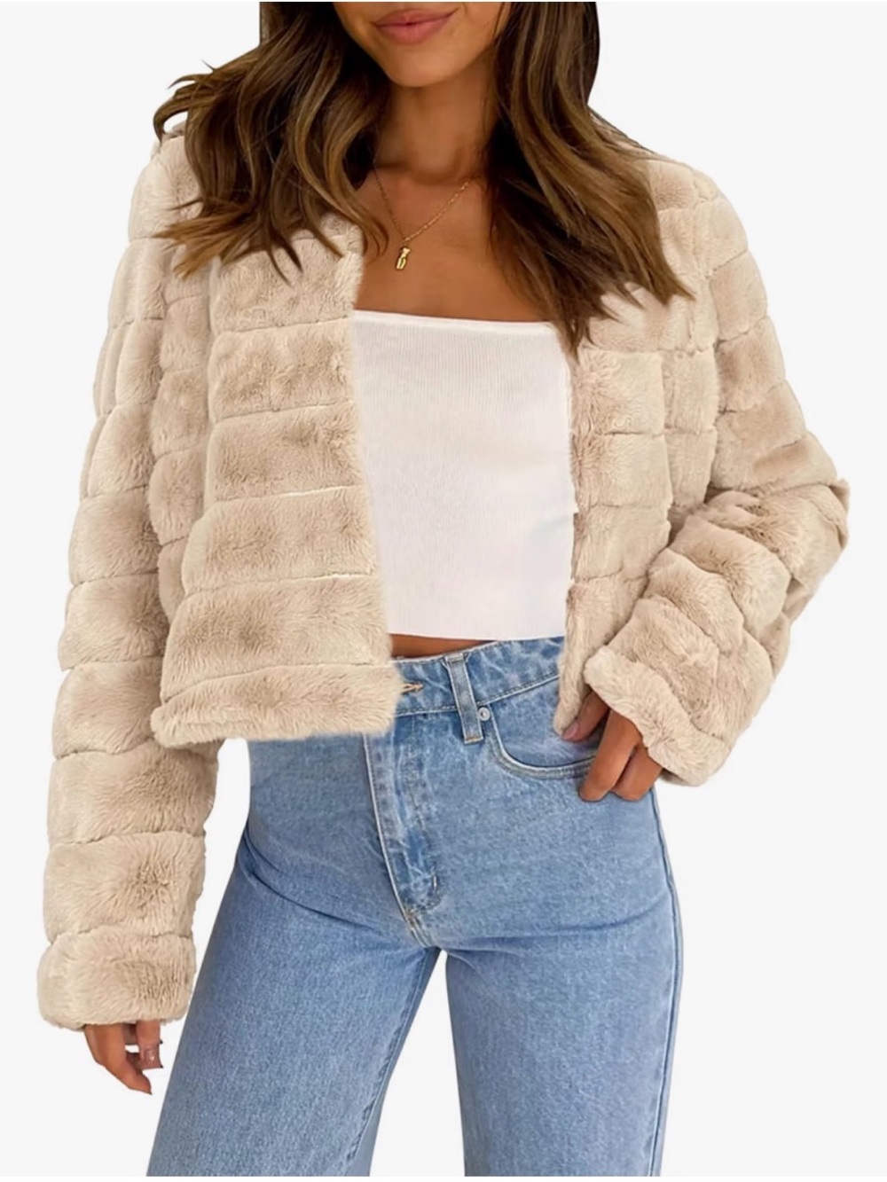 Allegra K Faux Fur Long Sleeve Open Front BoleroCropped Jacket